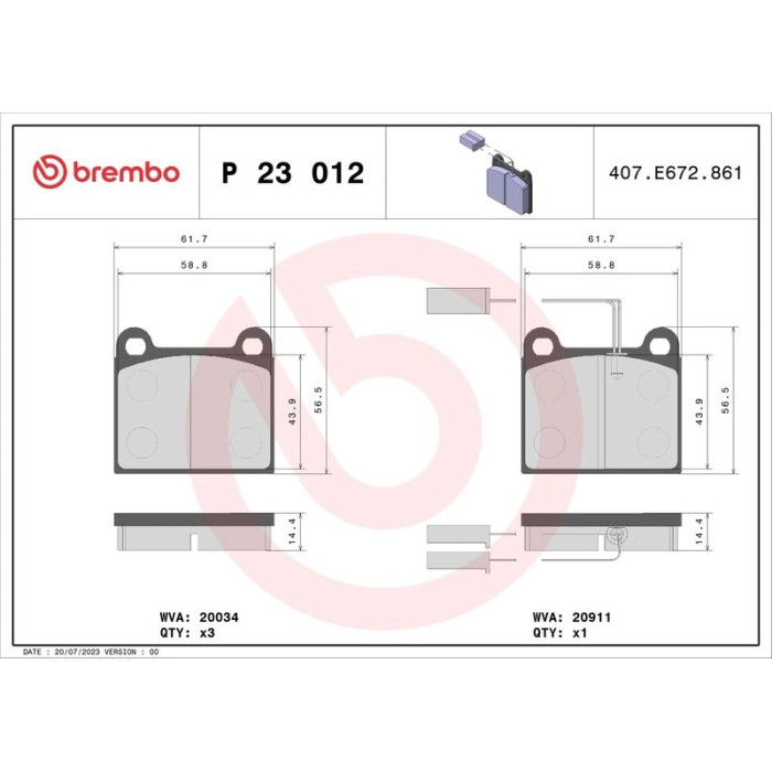 P 23 012 Brembo Prime Bremsbelagsatz Vorderachse – P 23 012 – 61 x 57 x 15 mm – Bremssystem Teves – OE Nummer 0060720645 P 23 012 Brembo Prime Bremsbelagsatz Vorderachse – P 23 012 – 61 x 57 x 15 mm – Bremssystem Teves – OE Nummer 0060720645