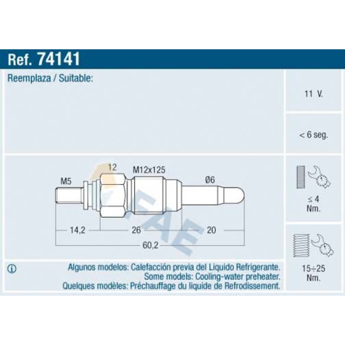 FAE Glühkerze, elektr. Zuheizer 74141 FAE Glühkerze, elektr. Zuheizer 74141