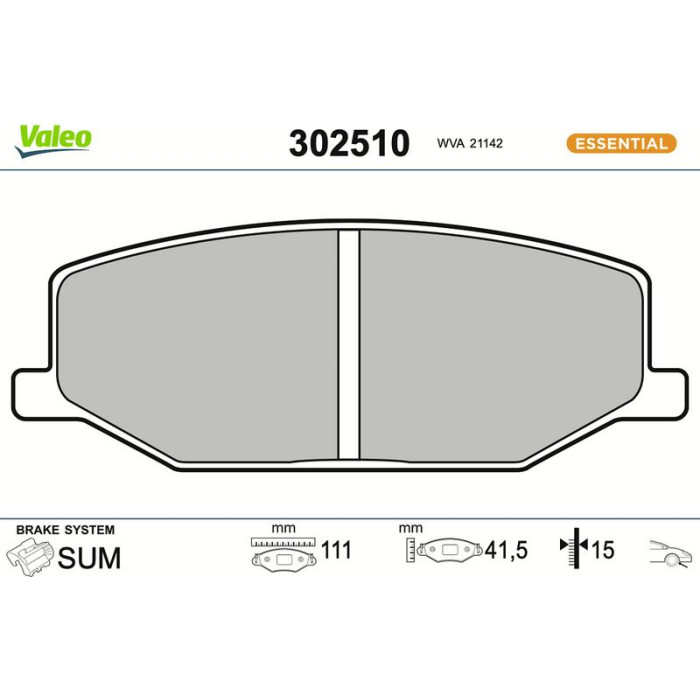 Valeo Bremsbelagsatz 302510 Valeo Bremsbelagsatz 302510