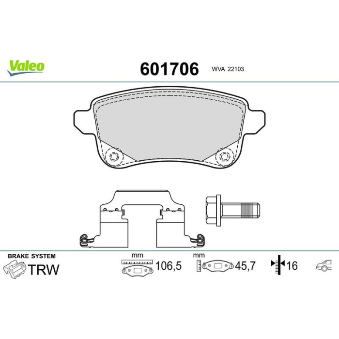Valeo Bremsbelagsatz 601706 Valeo Bremsbelagsatz 601706