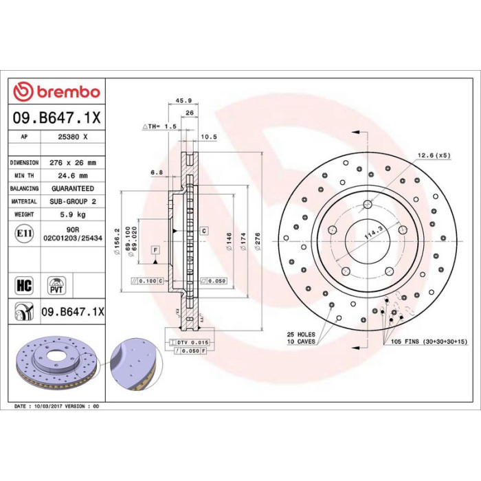 Brembo Bremsscheibe Vorderachse Xtra 09.B647.1X