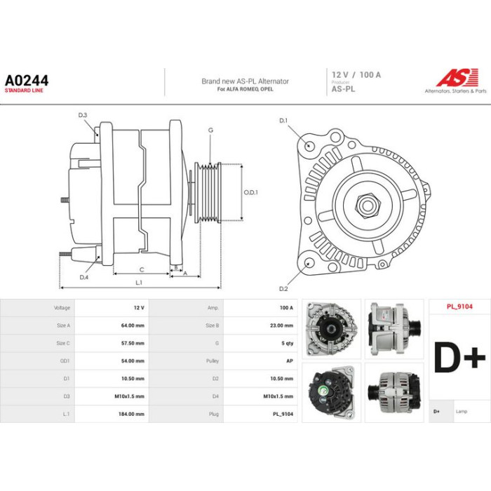 A0244 AS-PL Lichtmaschine (Generator) A0244