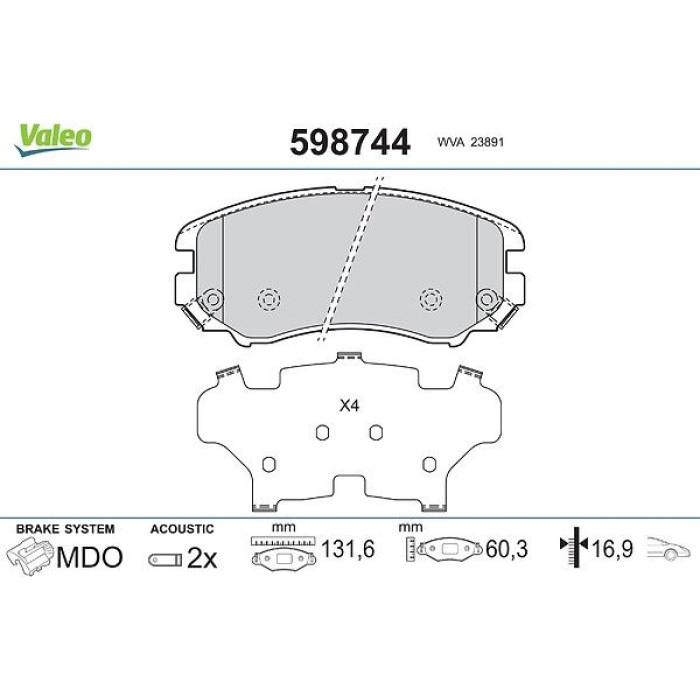 Valeo Bremsbelagsatz 598744 Valeo Bremsbelagsatz 598744