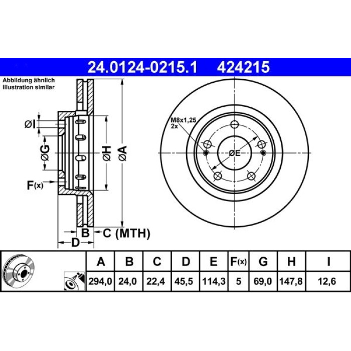 ATE Bremsscheibe Mitsubishi Vorderachse Outlander 2.0-3.0 01 24.0124-0215.1