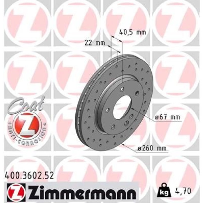 Zimmermann Bremsscheibe Vorderachse Sport 400.3602.52 Zimmermann Bremsscheibe Vorderachse Sport 400.3602.52
