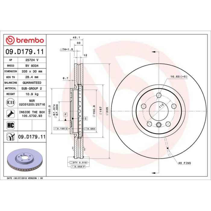 Brembo Bremsscheibe Vorderachse 09.D179.11