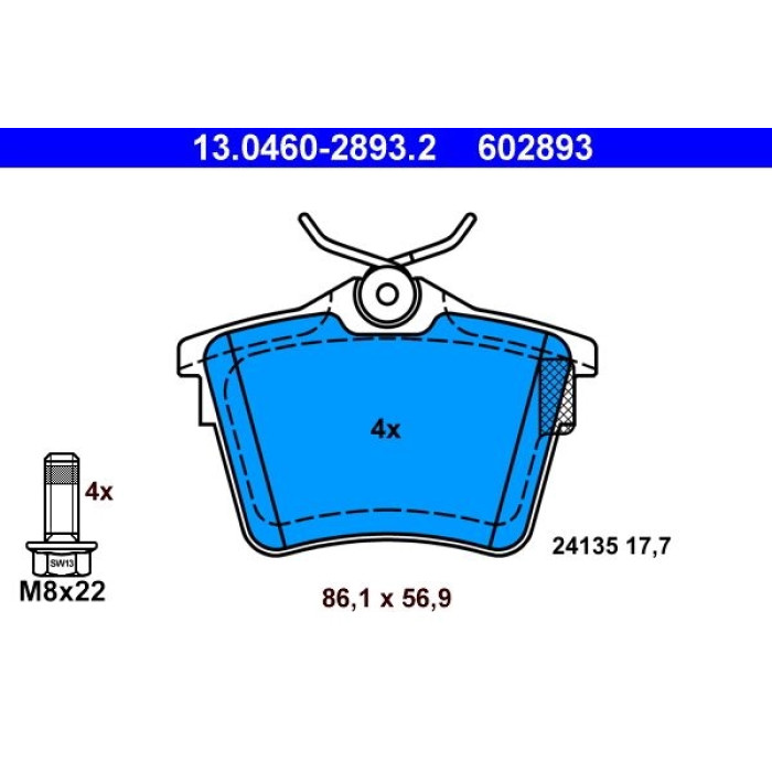 ATE Bremsbelagsatz Peugeot Hinterachse 407/607 1, 6-3, 0 00 13.0460-2893.2