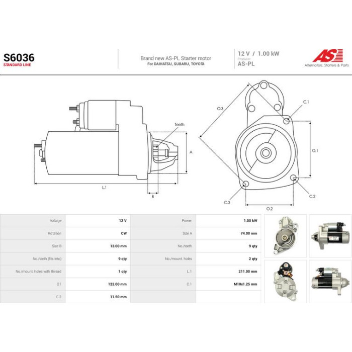 S6036 AS-PL Anlasser (Starter) S6036 S6036 AS-PL Anlasser (Starter) S6036