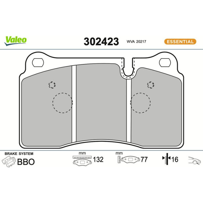 Valeo Bremsbelagsatz 302423 Valeo Bremsbelagsatz 302423