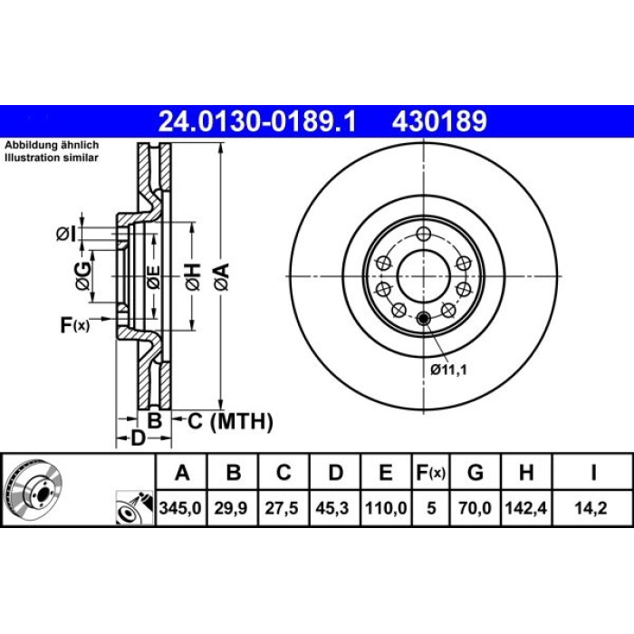 ATE Bremsscheibe Opel Vorderachse Vectra 2.8 V6 Turbo 05 24.0130-0189.1 ATE Bremsscheibe Opel Vorderachse Vectra 2.8 V6 Turbo 05 24.0130-0189.1