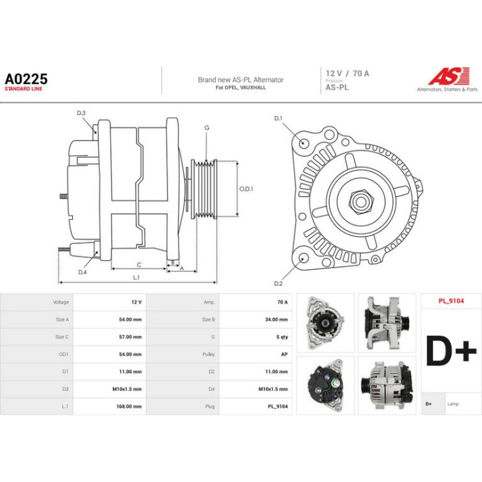 A0225 AS-PL Lichtmaschine (Generator) A0225
