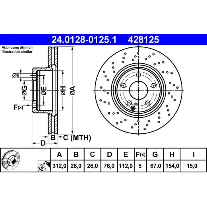 ATE Bremsscheibe Mercedes-Benz Vorderachse W220 2, 8-3, 8 98-05 24.0128-0125.1 ATE Bremsscheibe Mercedes-Benz Vorderachse W220 2, 8-3, 8 98-05 24.0128-0125.1
