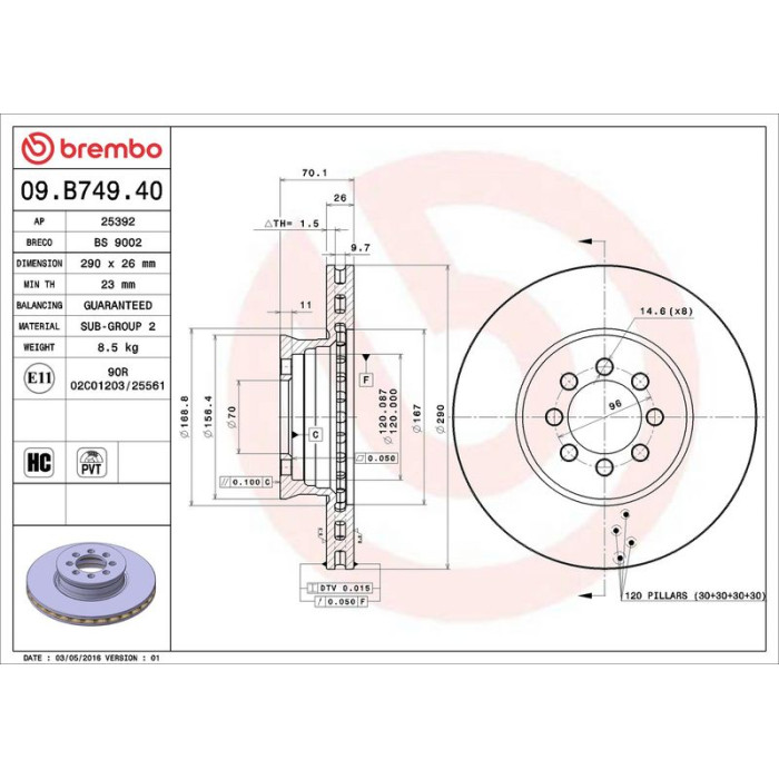 Brembo Bremsscheibe Vorderachse 09.B749.40 Brembo Bremsscheibe Vorderachse 09.B749.40