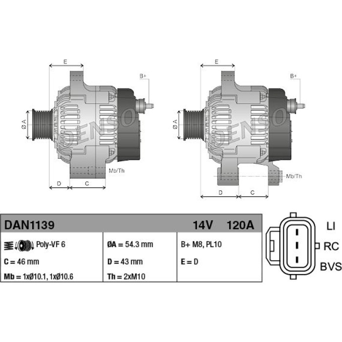 Denso Lichtmaschine DAN1139 Denso Lichtmaschine DAN1139