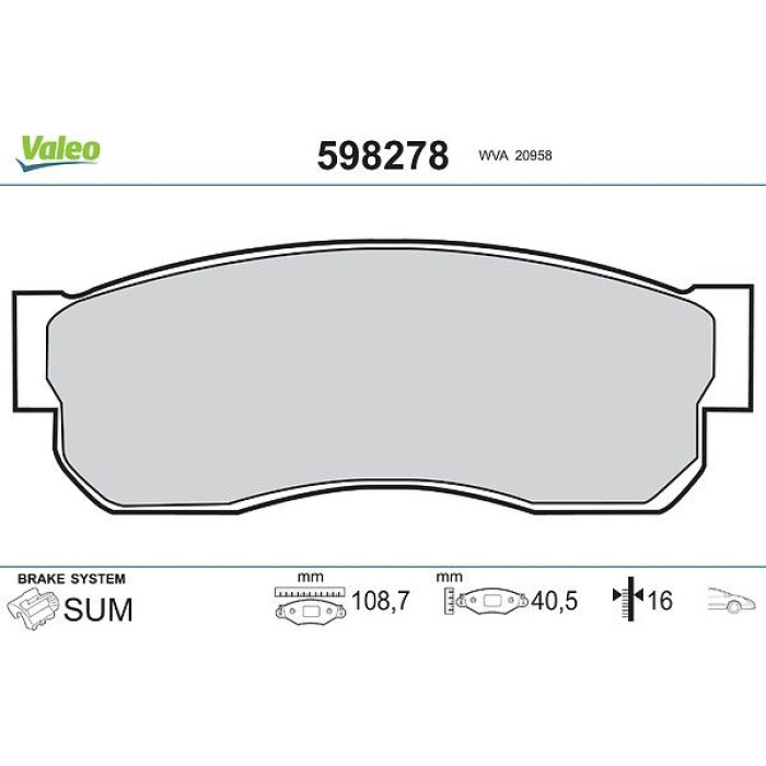 Valeo Bremsbelagsatz 598278 Valeo Bremsbelagsatz 598278