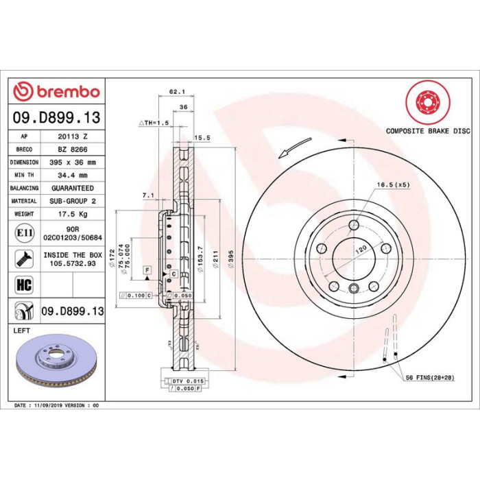 Brembo Bremsscheibe Vorderachse links 09.D899.13 Brembo Bremsscheibe Vorderachse links 09.D899.13