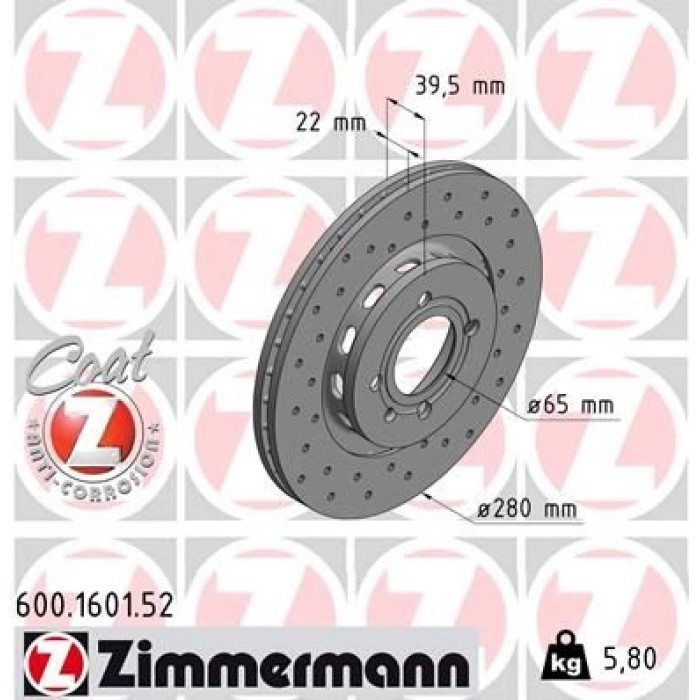 Zimmermann 17 481 024 Sport Bremsscheibe Vorderachse Sport 600.1601.52 Zimmermann 17 481 024 Sport Bremsscheibe Vorderachse Sport 600.1601.52
