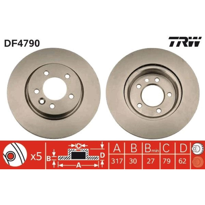 TRW Bremsscheibe Land Rover Discovery 04- 2.7Td/Range 04 DF4790