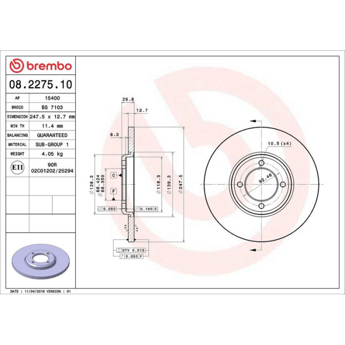 Brembo Bremsscheibe Vorderachse 08.2275.10 Brembo Bremsscheibe Vorderachse 08.2275.10