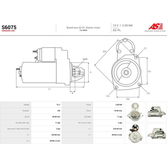 S6075 AS-PL Anlasser (Starter) S6075