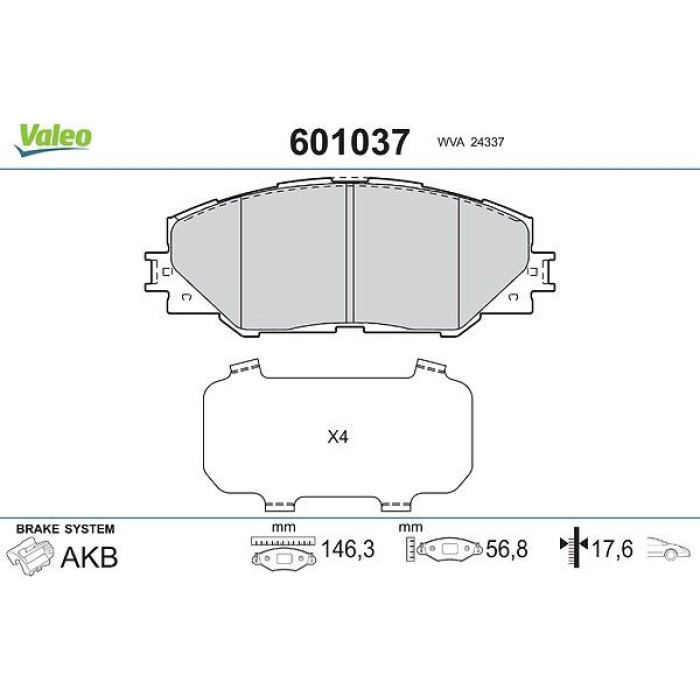 Valeo Bremsbelagsatz 601037 Valeo Bremsbelagsatz 601037