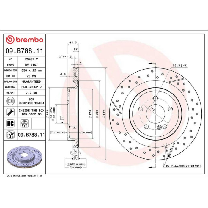 Brembo Bremsscheibe Hinterachse 09.B788.11 Brembo Bremsscheibe Hinterachse 09.B788.11