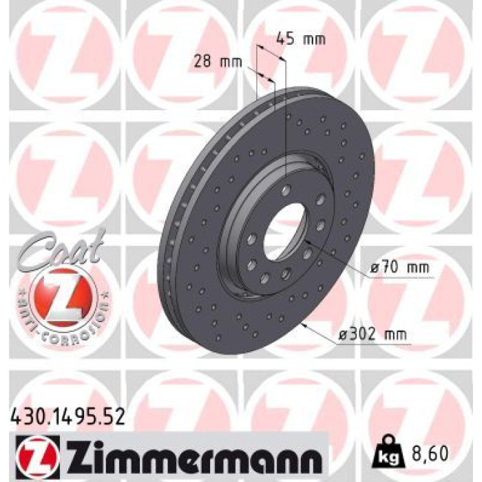 Zimmermann 10 481 034 Sport Bremsscheibe Vorderachse Sport 430.1495.52 Zimmermann 10 481 034 Sport Bremsscheibe Vorderachse Sport 430.1495.52