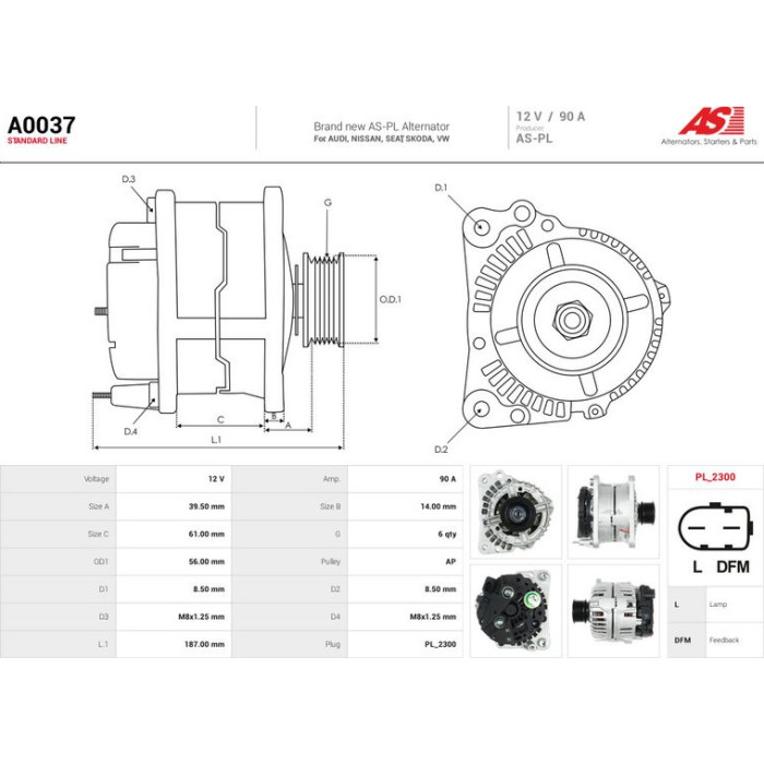 A0037 AS-PL Lichtmaschine (Generator) A0037