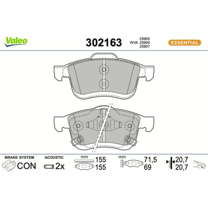 Valeo Bremsbelagsatz 302163 Valeo Bremsbelagsatz 302163