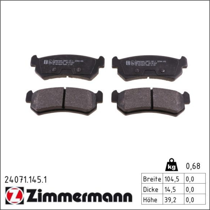 ZIMMERMANN Bremsbeläge 24071.145.1 ZIMMERMANN Bremsbeläge 24071.145.1