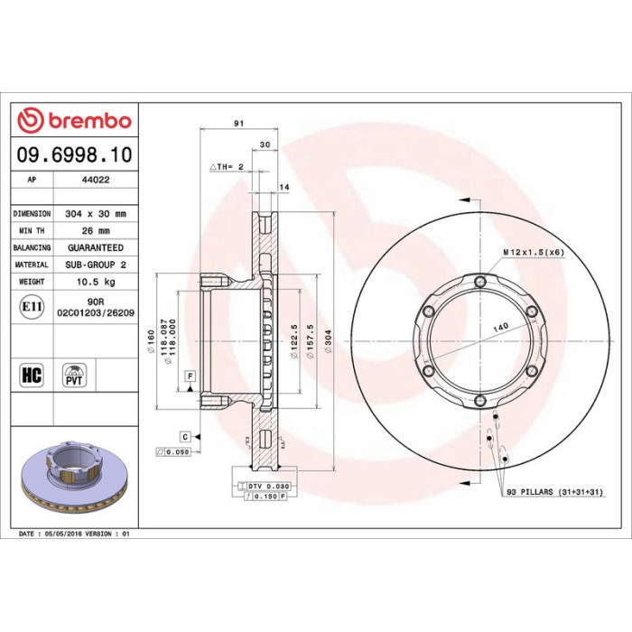 Brembo Bremsscheibe 09.6998.10 Brembo Bremsscheibe 09.6998.10