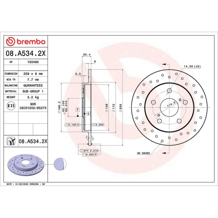 Brembo Bremsscheibe Hinterachse 08.A534.2X Brembo Bremsscheibe Hinterachse 08.A534.2X