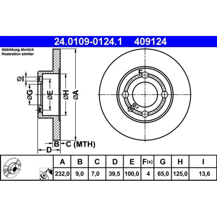 ATE Bremsscheibe VW Hinterachse Polo/Lupo 96-05 24.0109-0124.1 ATE Bremsscheibe VW Hinterachse Polo/Lupo 96-05 24.0109-0124.1