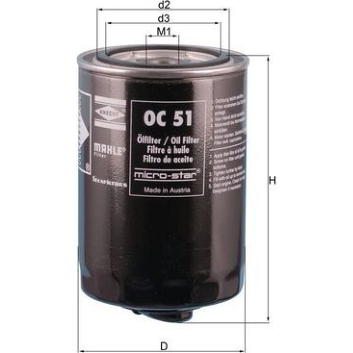 OC 51 OF MAHLE Ölfilter OC 51 OF, Anschraubfilter, Höhe 150,5 mm – u. a. für VW Golf II (19E, 1G1), VW Jetta II (19E, 1G2, 165), VW Lt 28-35 I Pritsche/Fahrgestell (281-363) – OE Nummer 068115561 - l OC 51 OF MAHLE Ölfilter OC 51 OF, Anschraubfilter, Höhe 150,5 mm – u. a. für VW Golf II (19E, 1G1), VW Jetta II (19E, 1G2, 165), VW Lt 28-35 I Pritsche/Fahrgestell (281-363) – OE Nummer 068115561 - l