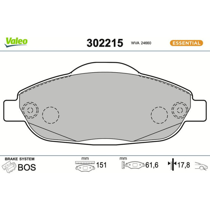 Valeo Bremsbelagsatz 302215 Valeo Bremsbelagsatz 302215
