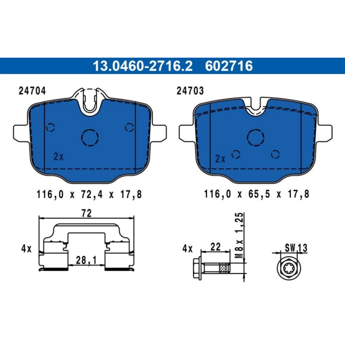 ATE Bremsbelagsatz BMW Hinterachse F10 525-550B/D 10 13.0460-2716.2 ATE Bremsbelagsatz BMW Hinterachse F10 525-550B/D 10 13.0460-2716.2