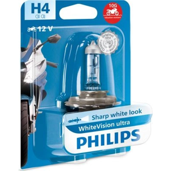 12342WVUBW PHILIPS H4 Halogenlampe WhiteVision Ultra Moto 12 V 60/55 W P43t-38, 1 Stück - 12342WVUBW - l 12342WVUBW PHILIPS H4 Halogenlampe WhiteVision Ultra Moto 12 V 60/55 W P43t-38, 1 Stück - 12342WVUBW - l