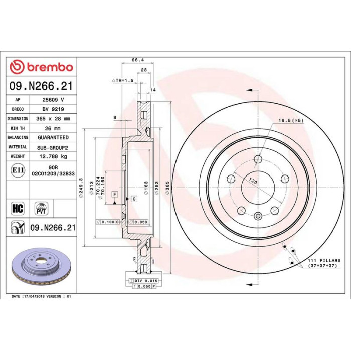 Brembo Bremsscheibe Hinterachse 09.N266.21