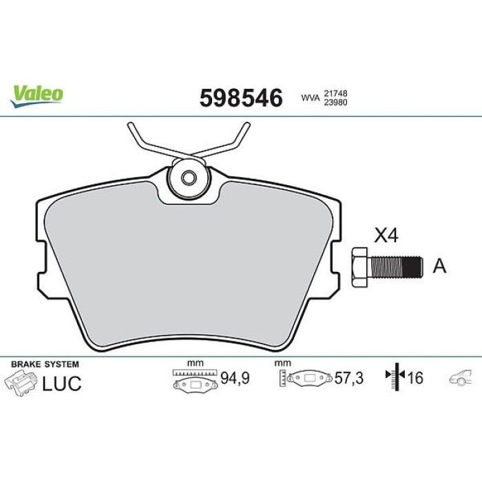 Valeo Bremsbelagsatz 598546 Valeo Bremsbelagsatz 598546