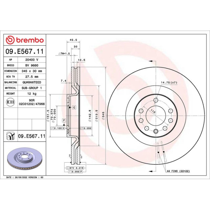 Brembo Bremsscheibe Vorderachse 09.E567.11 Brembo Bremsscheibe Vorderachse 09.E567.11