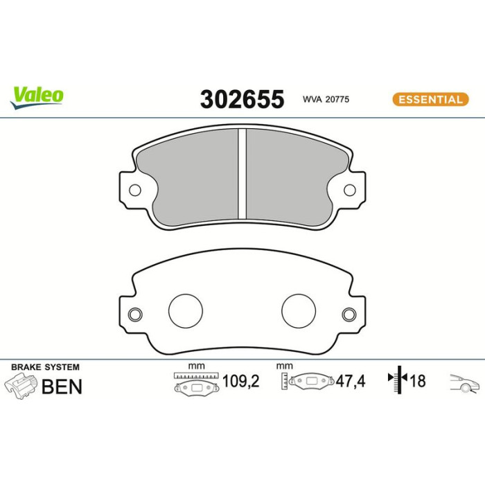Valeo Bremsbelagsatz 302655 Valeo Bremsbelagsatz 302655