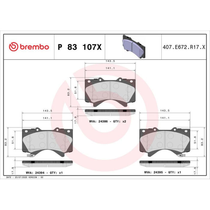 P 83 107X BREMBO Bremsbelagsatz, Scheibenbremse P 83 107X P 83 107X BREMBO Bremsbelagsatz, Scheibenbremse P 83 107X