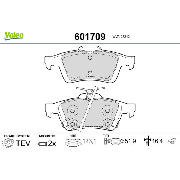 Valeo Bremsbelagsatz 601709 Valeo Bremsbelagsatz 601709