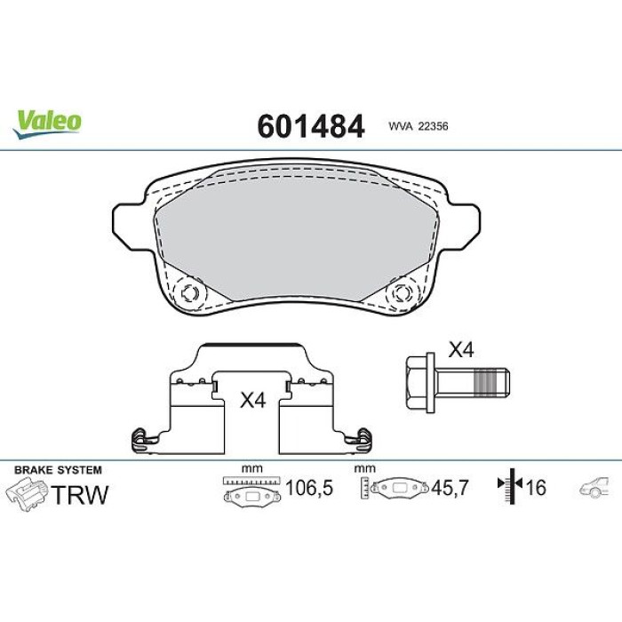 Valeo Bremsbelagsatz 601484 Valeo Bremsbelagsatz 601484