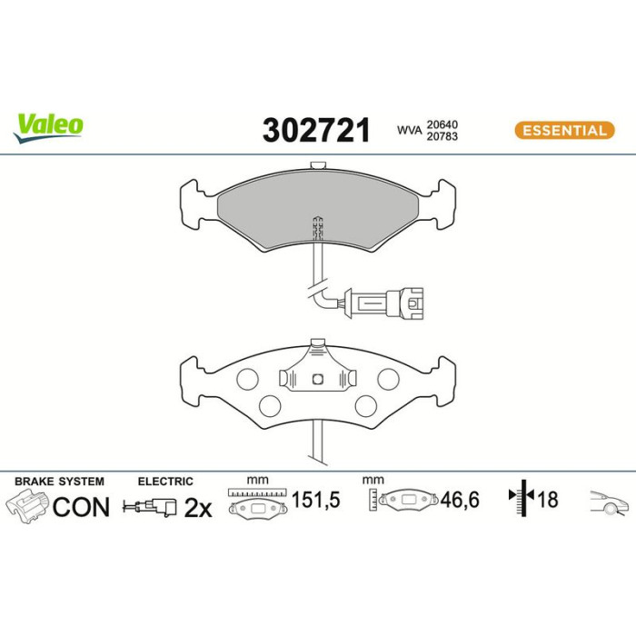 Valeo Bremsbelagsatz 302721 Valeo Bremsbelagsatz 302721