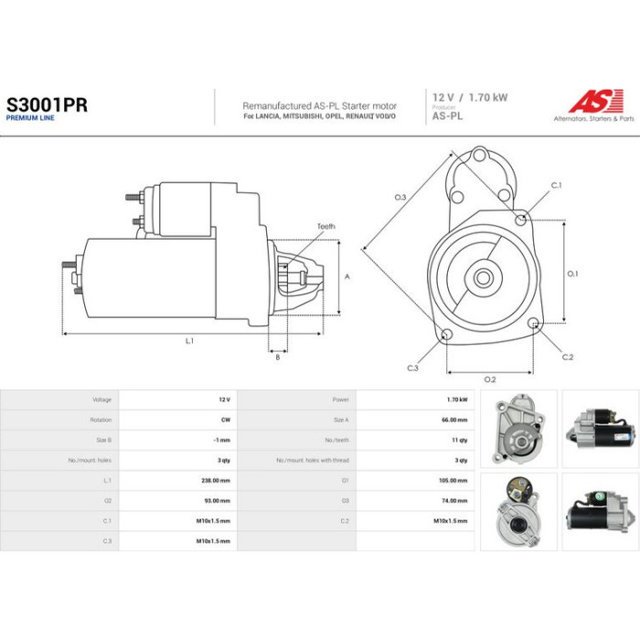AS-PL Anlasser S3001PR AS-PL Anlasser S3001PR