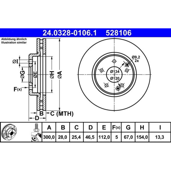 ATE Bremsscheibe Mercedes-Benz Vorderachse W203/C240/W210/R171 96-11 PowerDisc 24.0328-0106.1