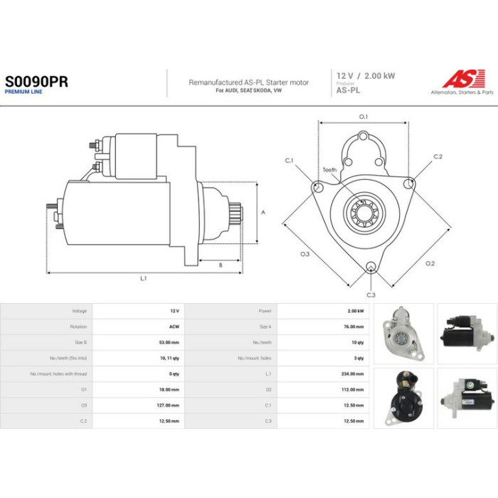 AS-PL Anlasser S0090PR AS-PL Anlasser S0090PR