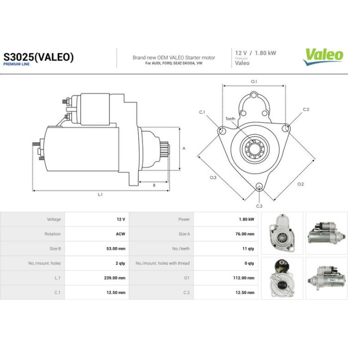 S3025(VALEO) AS-PL Anlasser (Starter) S3025(VALEO)