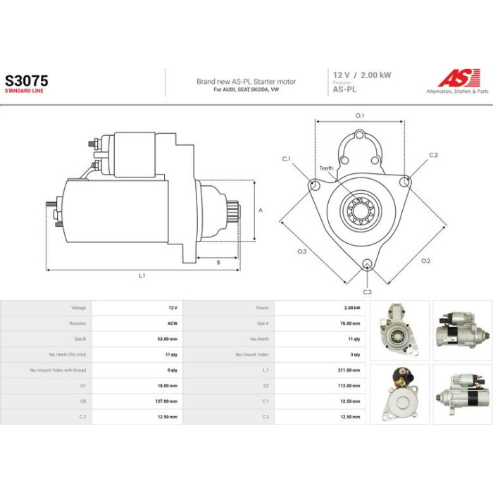 S3075 AS-PL Anlasser (Starter) S3075